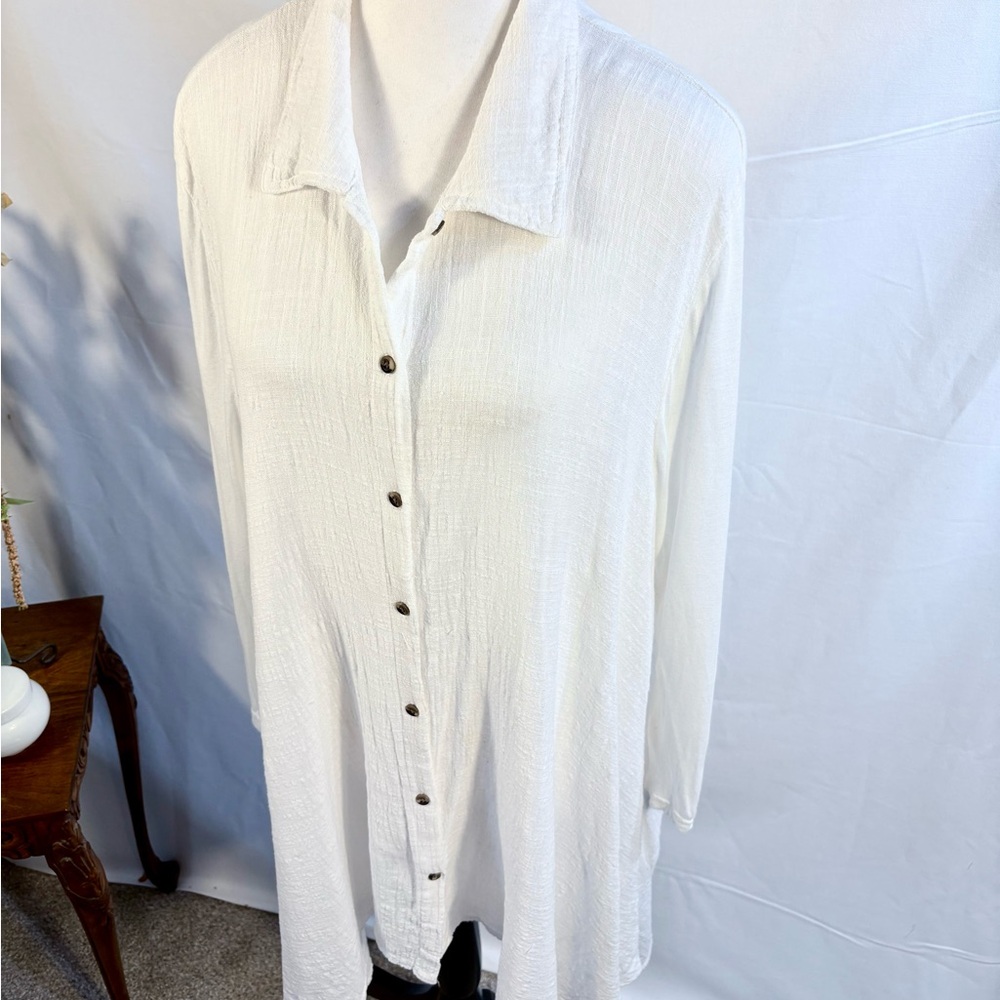 XCVI Cotton Gauze Rayon Contrast Hi Low Tunic Top Size XL💚 - Picture 4 of 11